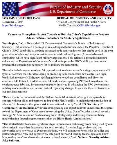 US Commerce Department Announces Export Controls on HBM to China ...